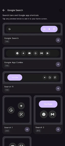 Google Search widget styles and shortcuts in Bilyx Widgets Pro