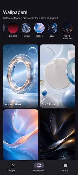 Wallpaper gallery with categories in Bilyx Widgets Pro
