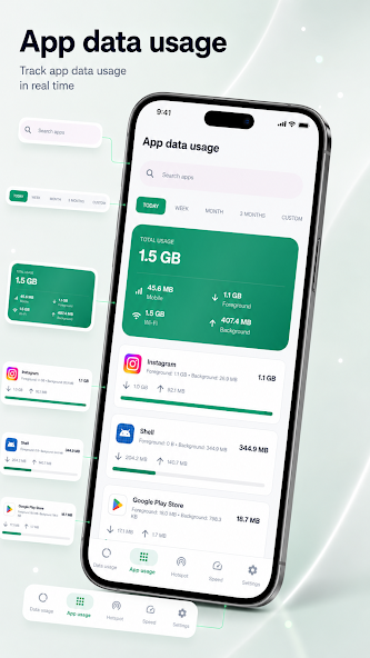 Per-app data usage breakdown in Bilyx DataFlow